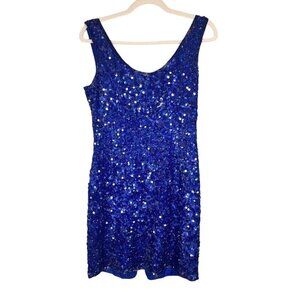 Vintage Laurence Kazar Silk Sequin Tank Mini Dress M Blue Glam Chic HOCO 80s